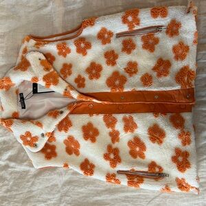 Nasty Gal Cream and Orange Floral Sherpa Vest